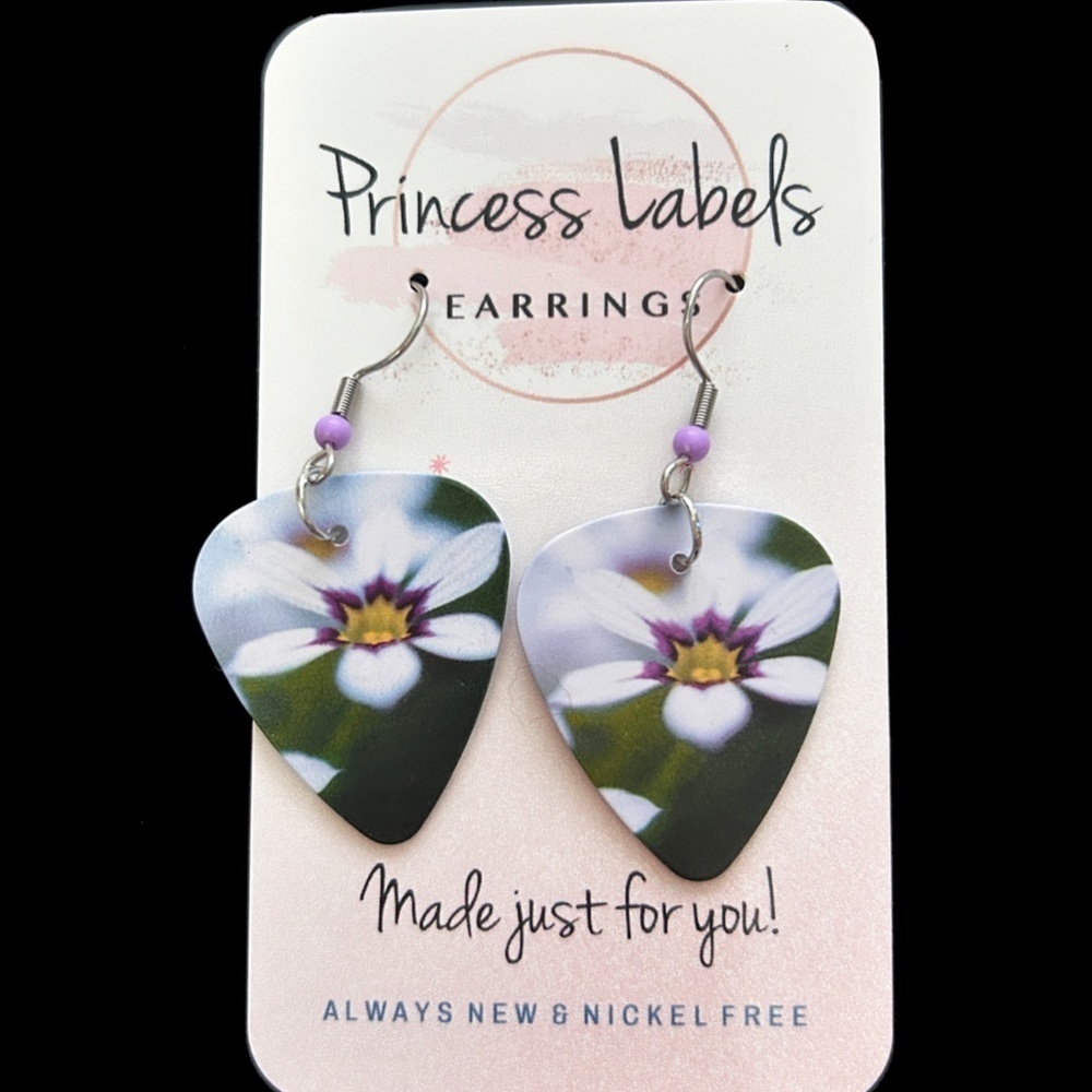 Hand Crafted Earrings Repurposed Guitar Picks Digital Photo Field Flowers - Picture 4 of 6